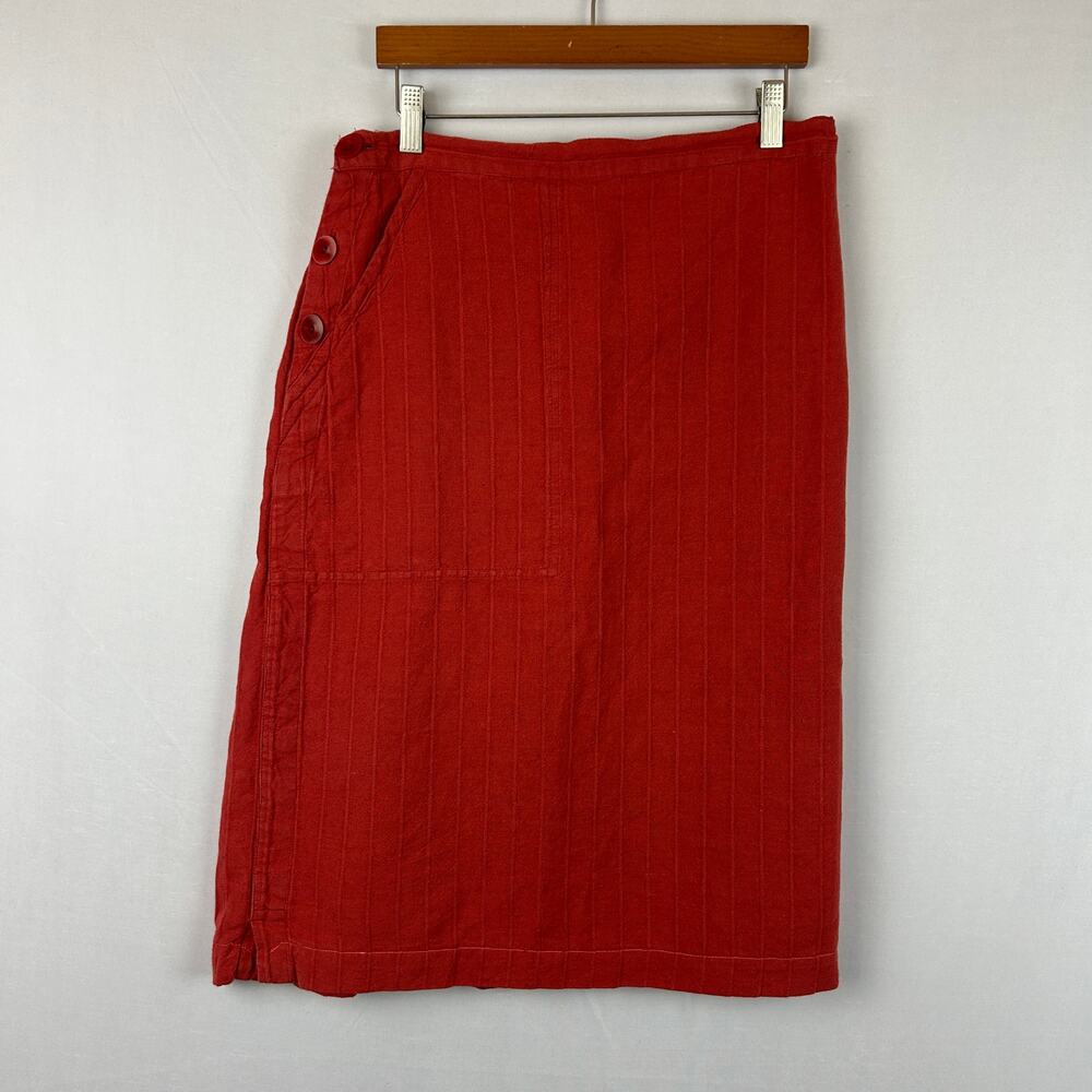 Flax Linen Blend Skirt Red/Orange Elastic Waist 26" Length Women's Size M